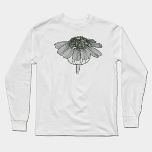 Sunflower Black and White Line Art Long Sleeve T-Shirt